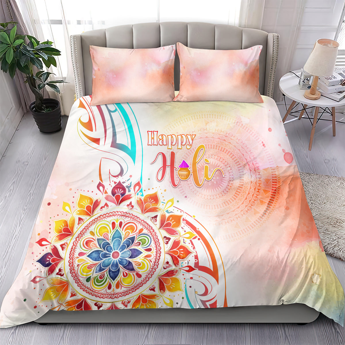 Happy Holi Festival Bedding Set Rangoli With Polynesian Pattern LT05 - Polynesian Pride