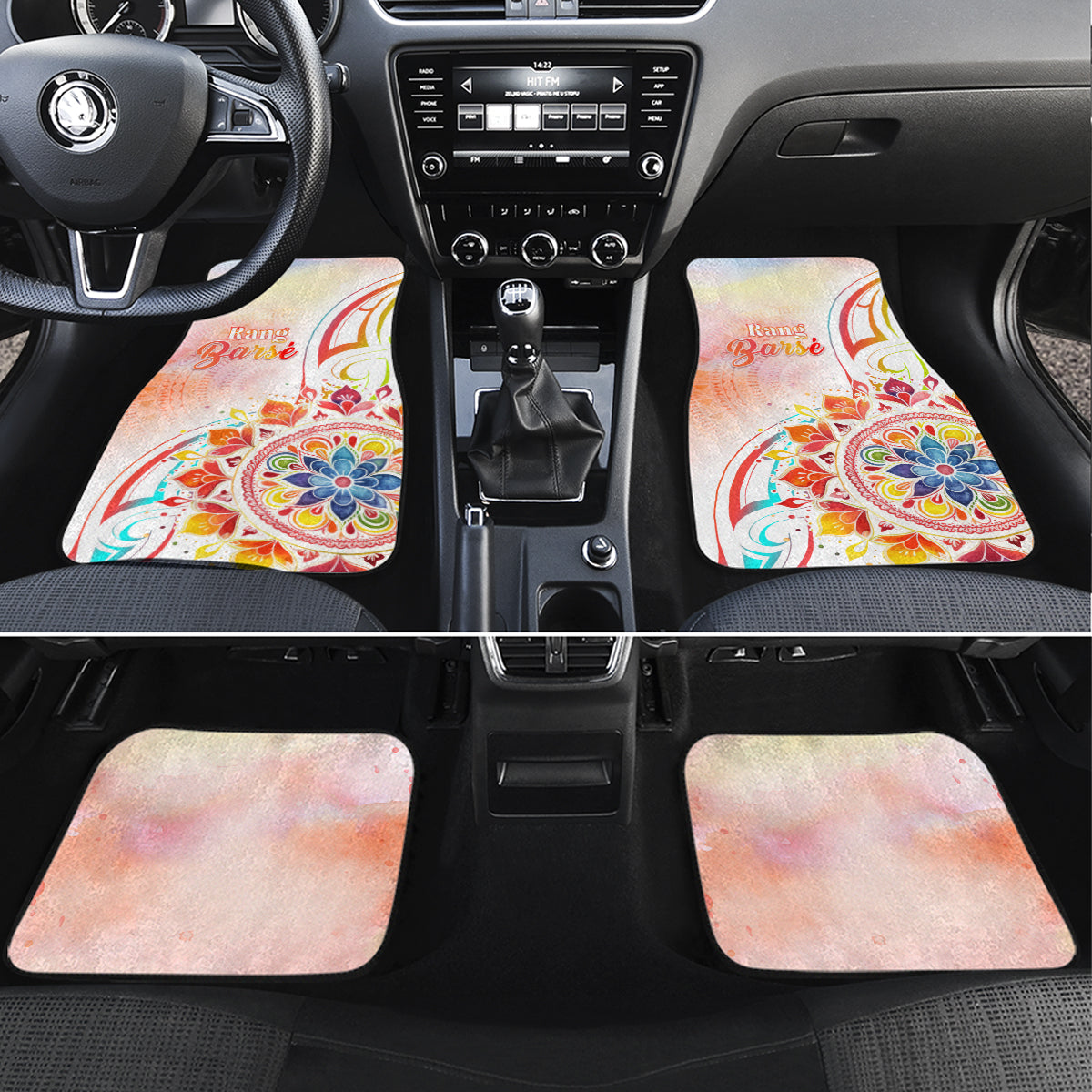 Happy Holi Festival Car Mats Rangoli With Polynesian Pattern LT05 Set 4pcs White - Polynesian Pride