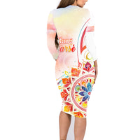 Happy Holi Festival Family Matching Long Sleeve Bodycon Dress and Hawaiian Shirt Rangoli With Polynesian Pattern LT05 - Polynesian Pride