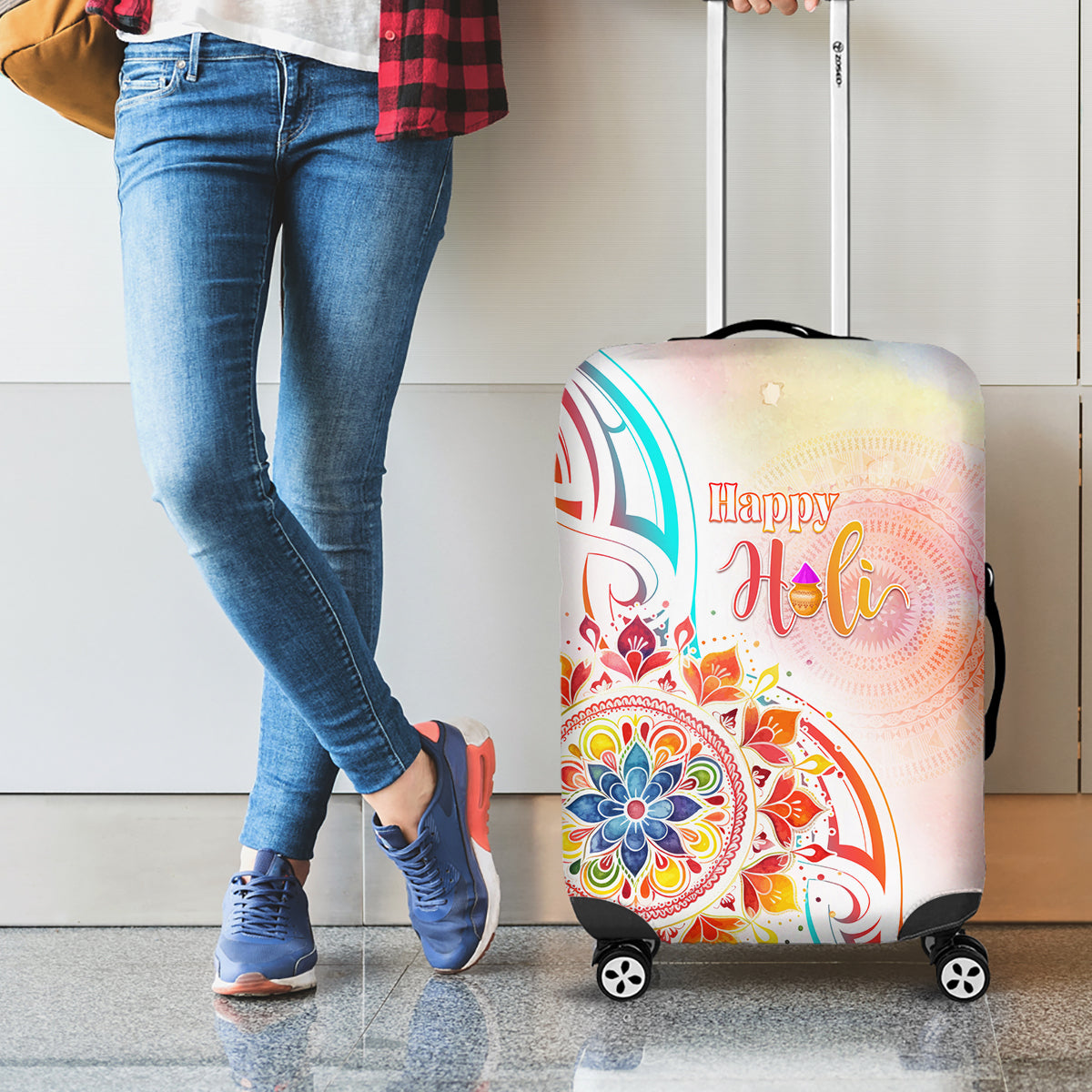 Happy Holi Festival Luggage Cover Rangoli With Polynesian Pattern LT05 - Polynesian Pride