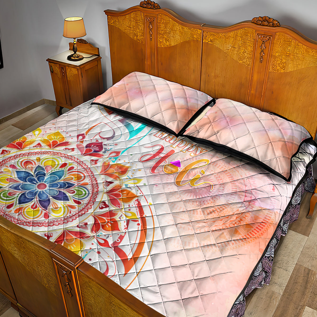 Happy Holi Festival Quilt Bed Set Rangoli With Polynesian Pattern LT05 - Polynesian Pride