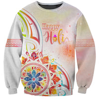 Happy Holi Festival Sweatshirt Rangoli With Polynesian Pattern LT05 Unisex White - Polynesian Pride