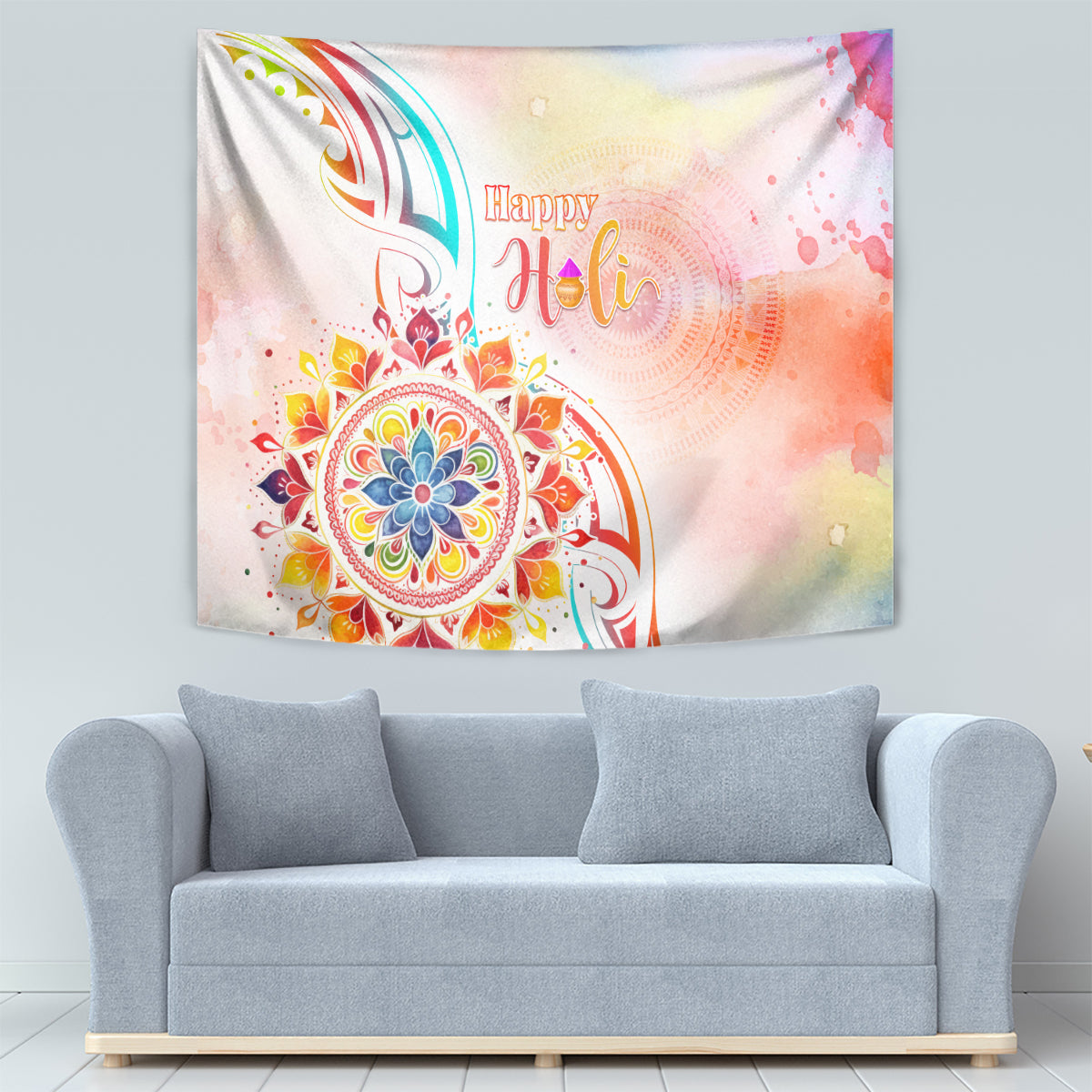 Happy Holi Festival Tapestry Rangoli With Polynesian Pattern LT05 - Polynesian Pride