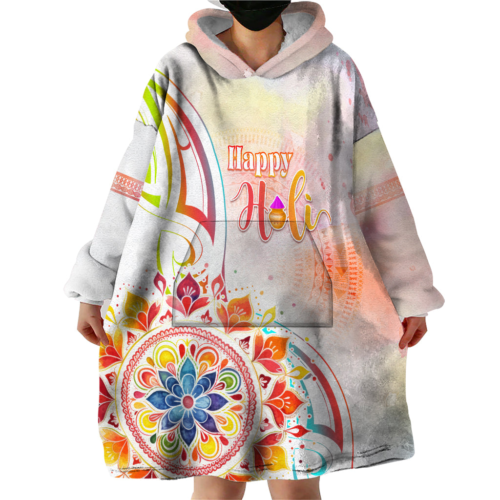 Happy Holi Festival Wearable Blanket Hoodie Rangoli With Polynesian Pattern LT05 - Polynesian Pride