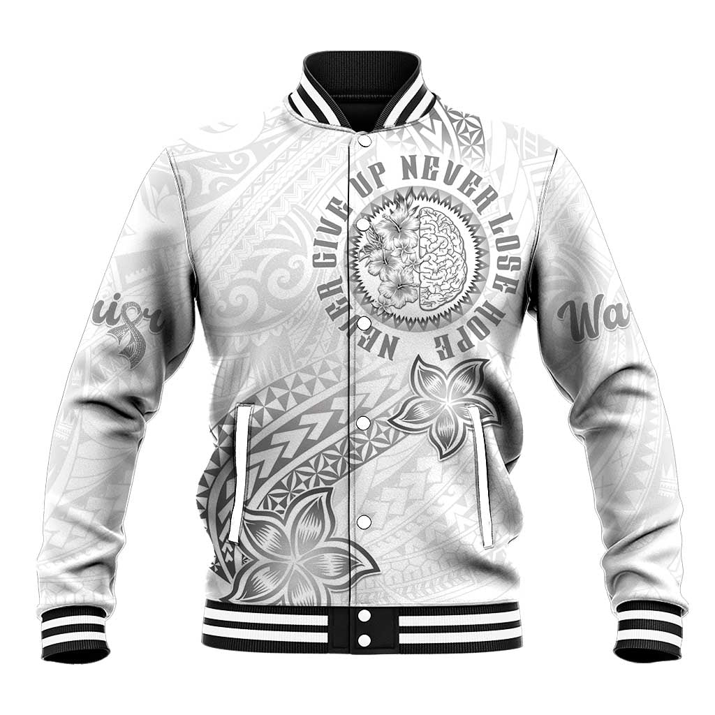 Brain Cancer Warrior Baseball Jacket Never Give Up LT05 Unisex White - Polynesian Pride