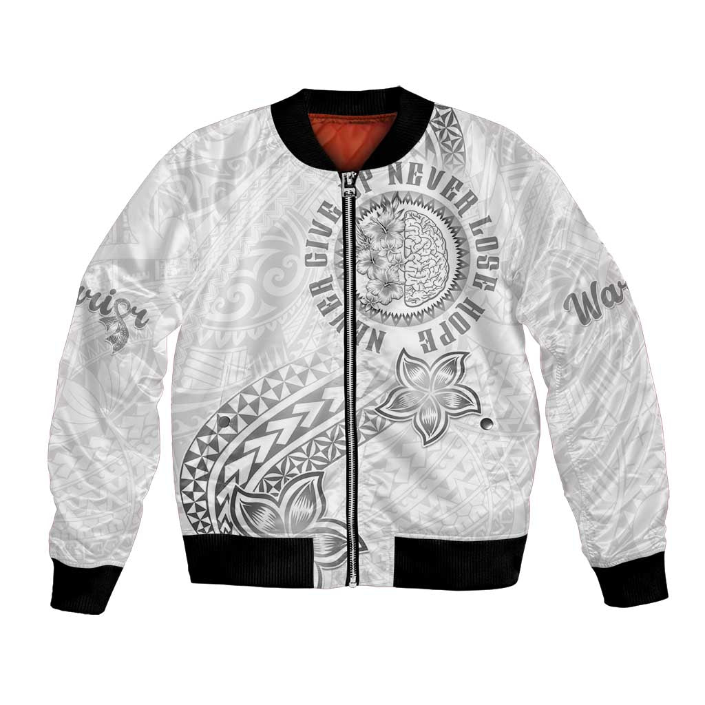 Brain Cancer Warrior Bomber Jacket Never Give Up LT05 Unisex White - Polynesian Pride