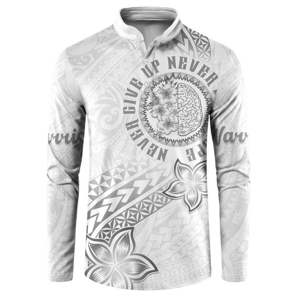 Brain Cancer Warrior Button Sweatshirt Never Give Up LT05 White - Polynesian Pride