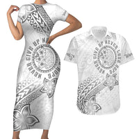 Brain Cancer Warrior Couples Matching Short Sleeve Bodycon Dress and Hawaiian Shirt Never Give Up LT05 White - Polynesian Pride