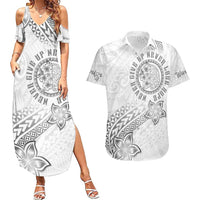 Brain Cancer Warrior Couples Matching Summer Maxi Dress and Hawaiian Shirt Never Give Up LT05 White - Polynesian Pride