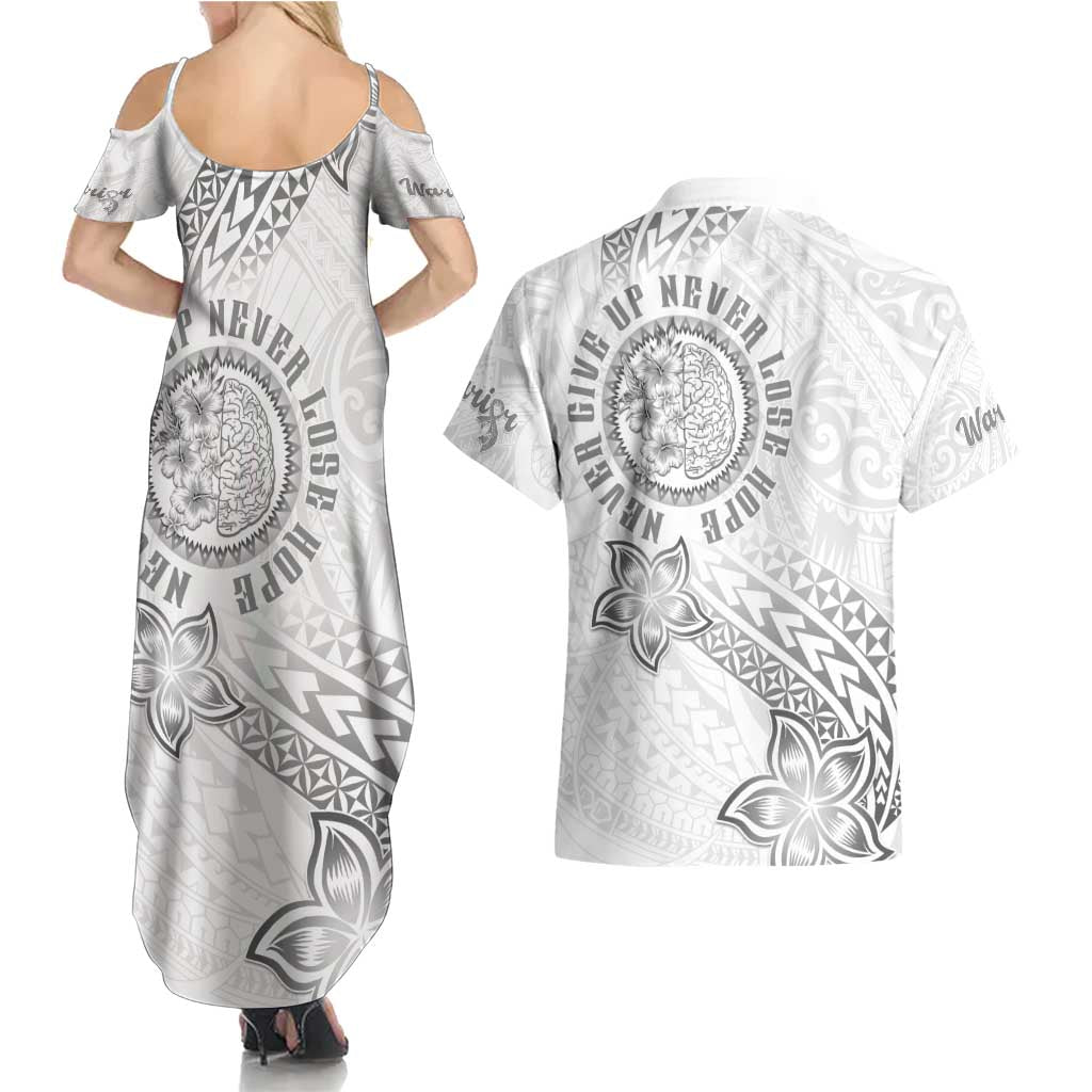 Brain Cancer Warrior Couples Matching Summer Maxi Dress and Hawaiian Shirt Never Give Up LT05 - Polynesian Pride