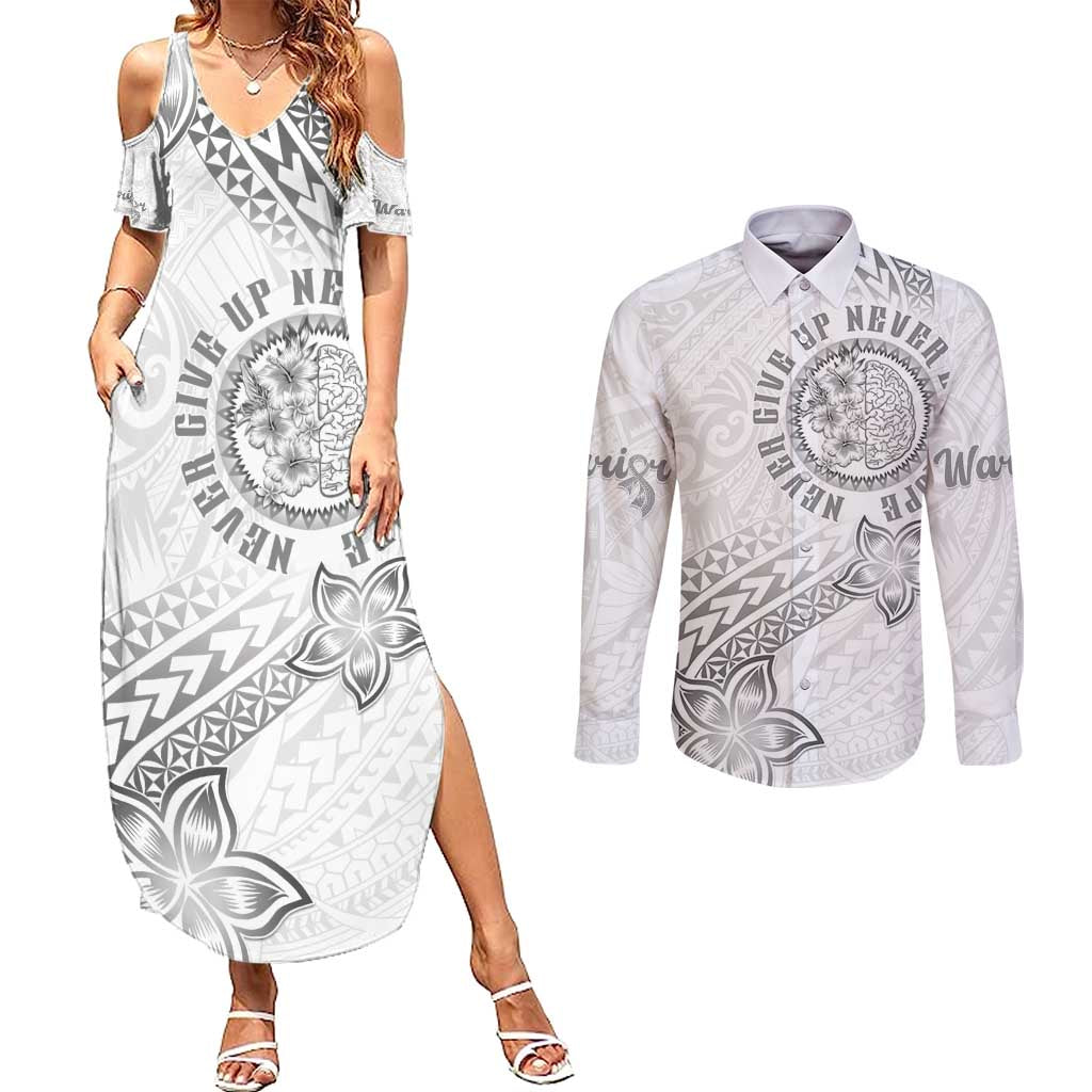 Brain Cancer Warrior Couples Matching Summer Maxi Dress and Long Sleeve Button Shirt Never Give Up