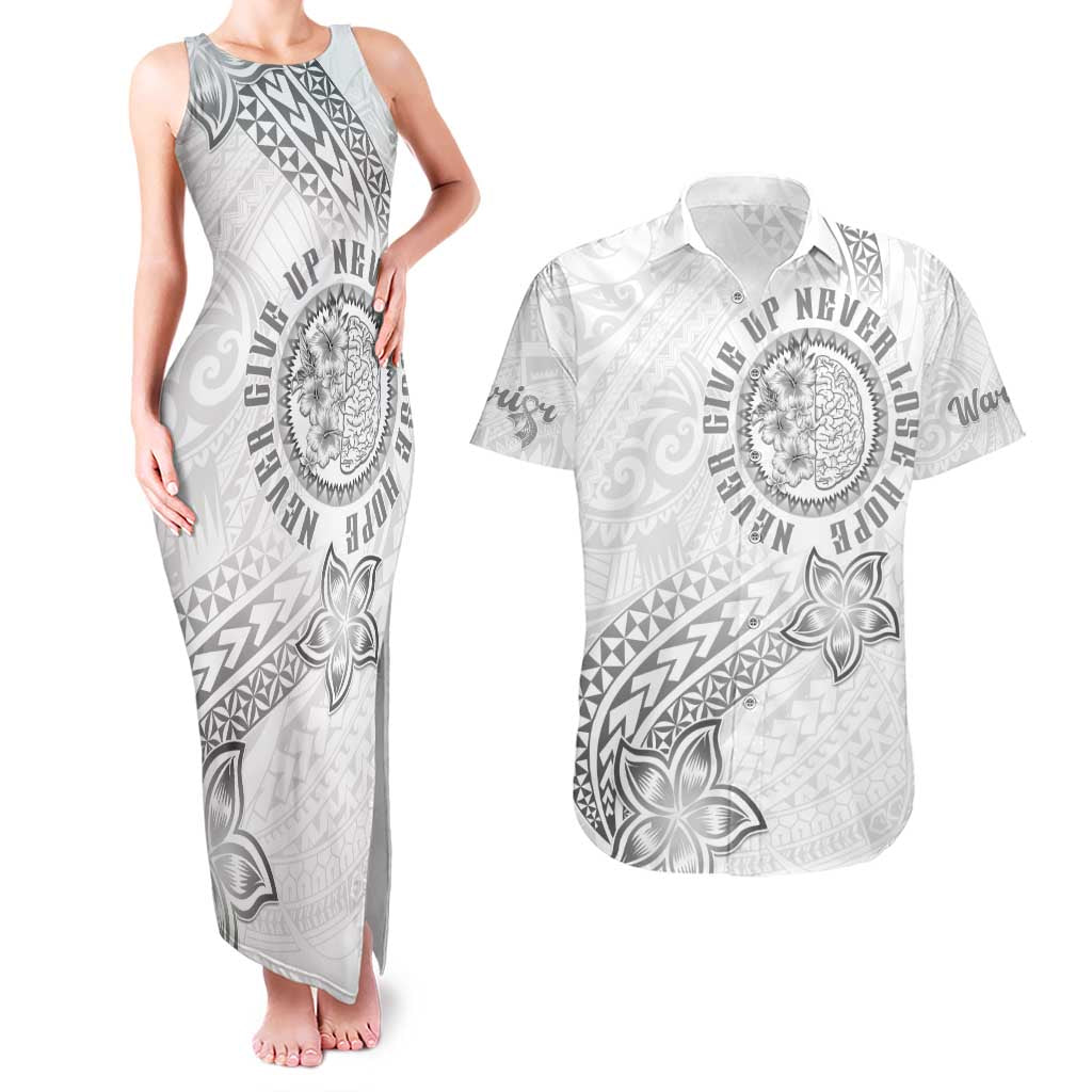 Brain Cancer Warrior Couples Matching Tank Maxi Dress and Hawaiian Shirt Never Give Up LT05 White - Polynesian Pride