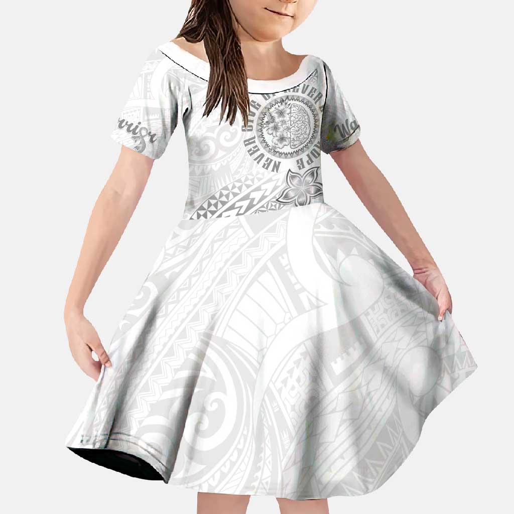 Brain Cancer Warrior Family Matching Long Sleeve Bodycon Dress and Hawaiian Shirt Never Give Up LT05 Daughter's Dress White - Polynesian Pride