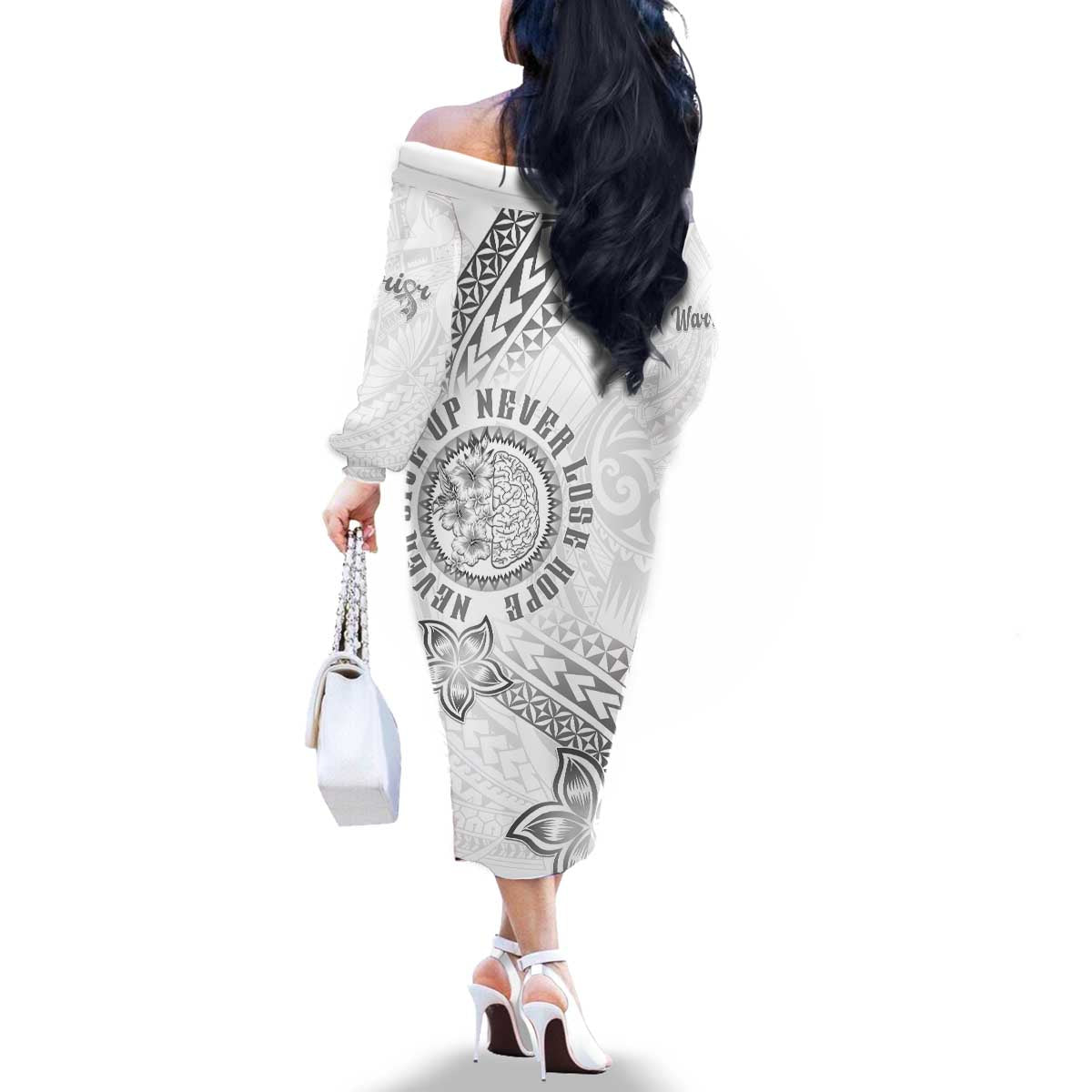 Brain Cancer Warrior Family Matching Off The Shoulder Long Sleeve Dress and Hawaiian Shirt Never Give Up