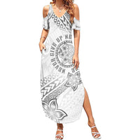 Brain Cancer Warrior Family Matching Summer Maxi Dress and Hawaiian Shirt Never Give Up LT05 Mom's Dress White - Polynesian Pride