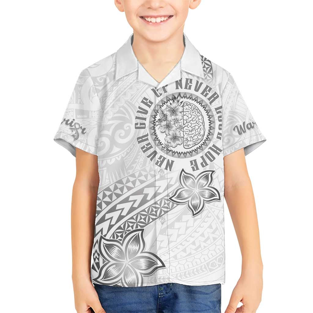 Brain Cancer Warrior Family Matching Tank Maxi Dress and Hawaiian Shirt Never Give Up LT05 Son's Shirt White - Polynesian Pride