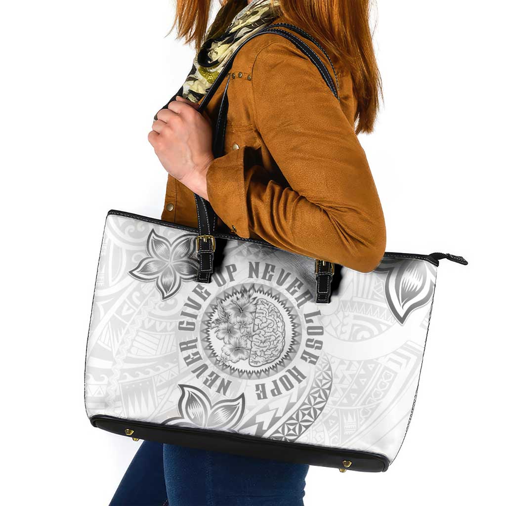 Brain Cancer Warrior Leather Tote Bag Never Give Up LT05 White - Polynesian Pride