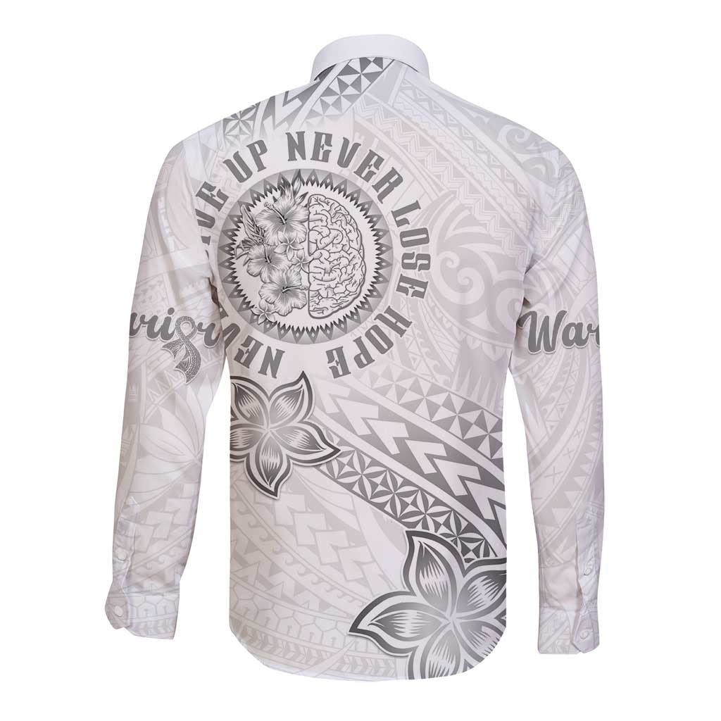 Brain Cancer Warrior Long Sleeve Button Shirt Never Give Up LT05 - Polynesian Pride