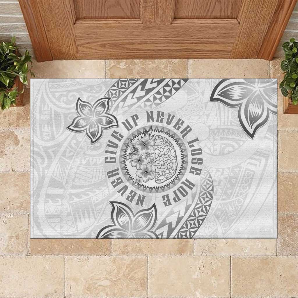 Brain Cancer Warrior Rubber Doormat Never Give Up LT05 White - Polynesian Pride