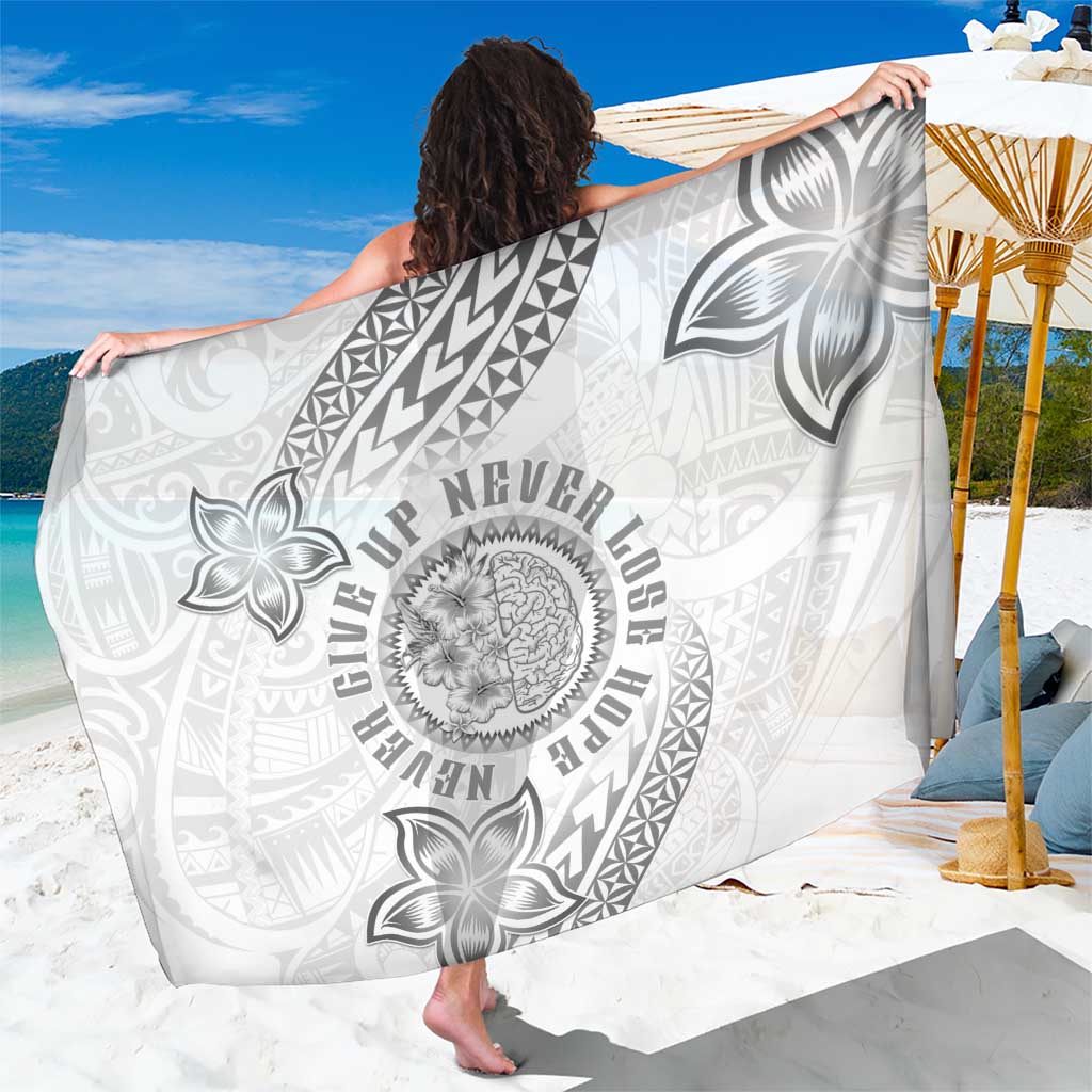 Brain Cancer Warrior Sarong Never Give Up LT05 One Size 44 x 66 inches White - Polynesian Pride