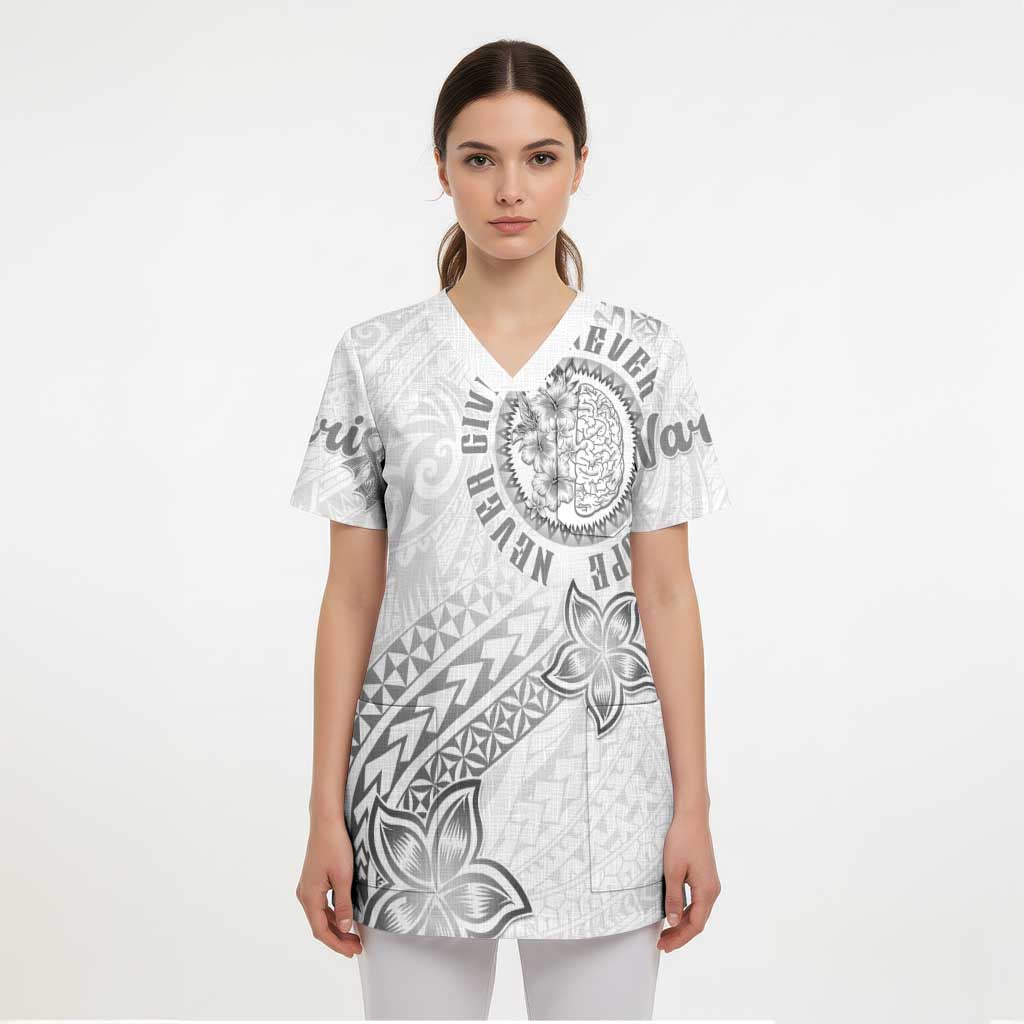 Brain Cancer Warrior Scrub Top Never Give Up - Polynesian Pride