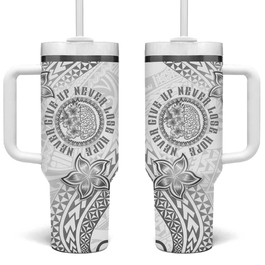 Brain Cancer Warrior Tumbler With Handle Never Give Up LT05 One Size: 40 oz White - Polynesian Pride