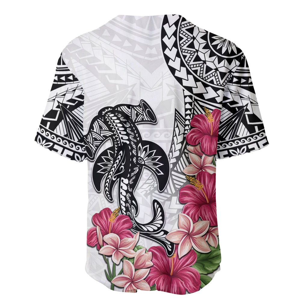 White Polynesian Hammerhead Shark Tribal Pattern Baseball Jersey LT05 - Polynesian Pride