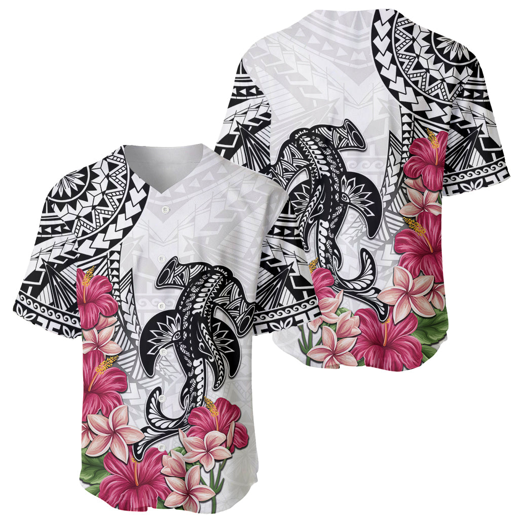 White Polynesian Hammerhead Shark Tribal Pattern Baseball Jersey LT05 - Polynesian Pride
