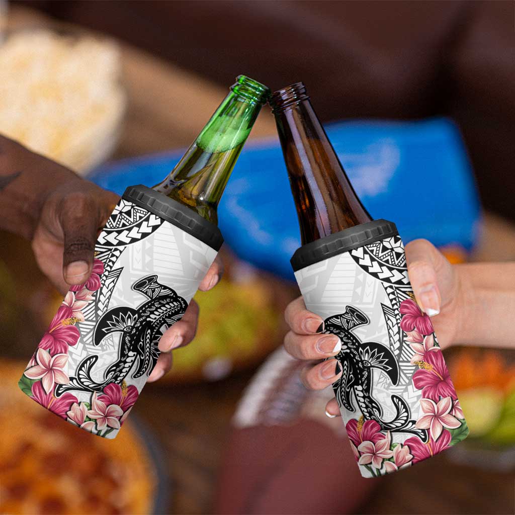 White Polynesian Hammerhead Shark Tribal Pattern 4 in 1 Can Cooler Tumbler