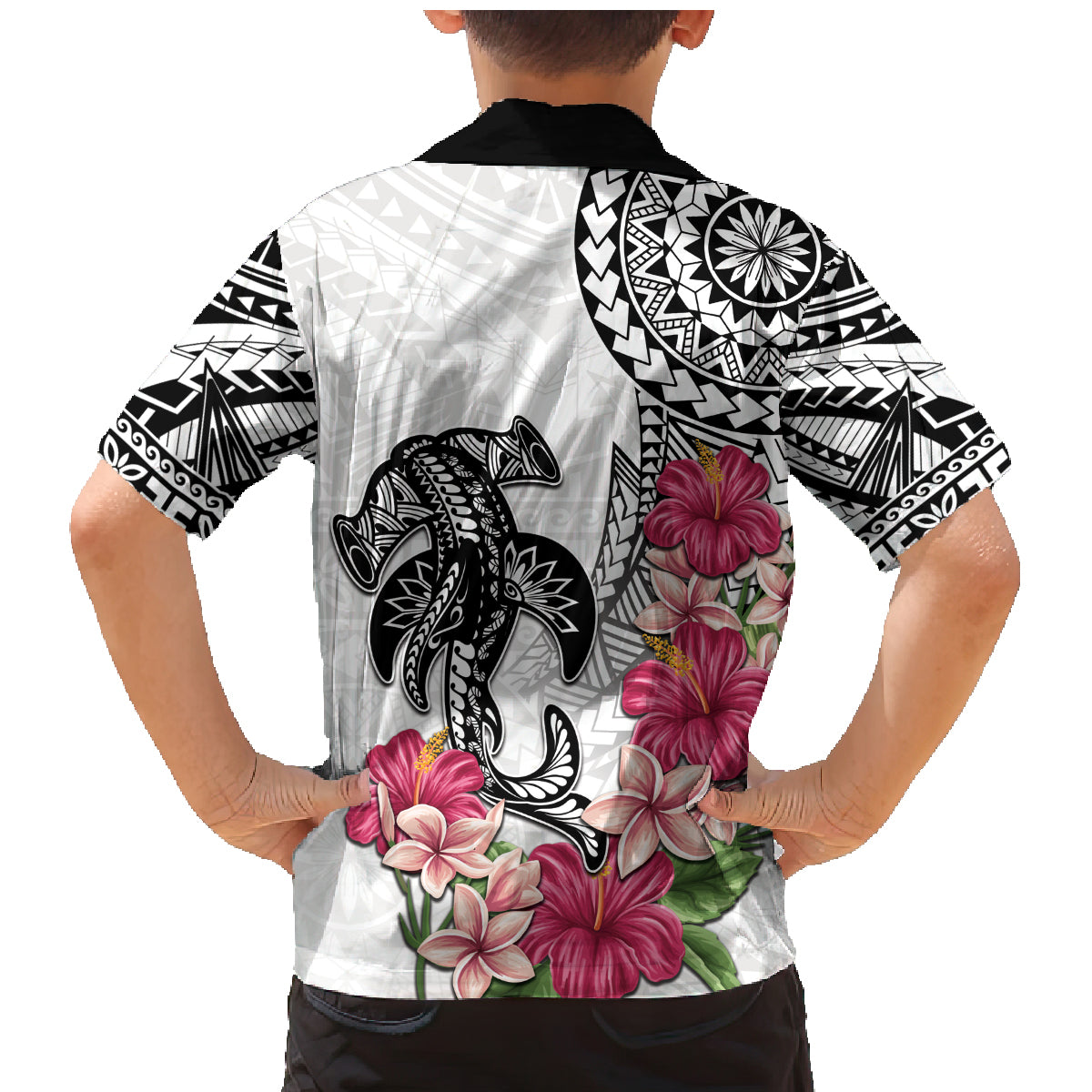 White Polynesian Hammerhead Shark Tribal Pattern Family Matching Mermaid Dress and Hawaiian Shirt LT05 - Polynesian Pride