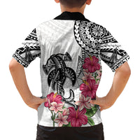 White Polynesian Hammerhead Shark Tribal Pattern Family Matching Off Shoulder Maxi Dress and Hawaiian Shirt LT05 - Polynesian Pride