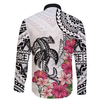 White Polynesian Hammerhead Shark Tribal Pattern Family Matching Off Shoulder Maxi Dress and Hawaiian Shirt LT05 - Polynesian Pride