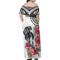 White Polynesian Hammerhead Shark Tribal Pattern Family Matching Off Shoulder Maxi Dress and Hawaiian Shirt LT05 - Polynesian Pride
