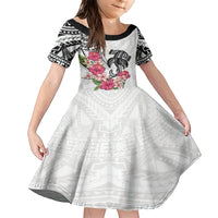 White Polynesian Hammerhead Shark Tribal Pattern Family Matching Short Sleeve Bodycon Dress and Hawaiian Shirt LT05 Daughter's Dress White - Polynesian Pride