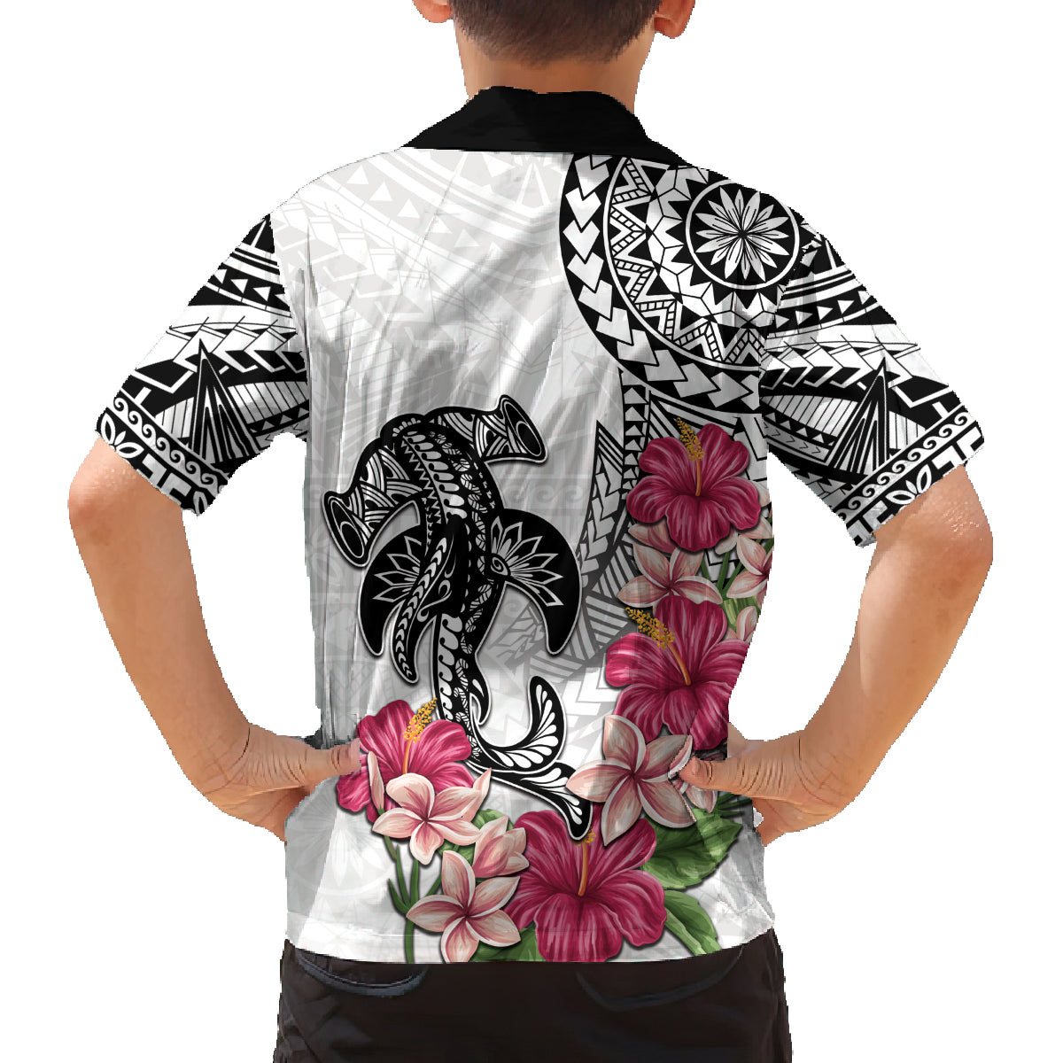 White Polynesian Hammerhead Shark Tribal Pattern Family Matching Summer Maxi Dress and Hawaiian Shirt LT05 - Polynesian Pride