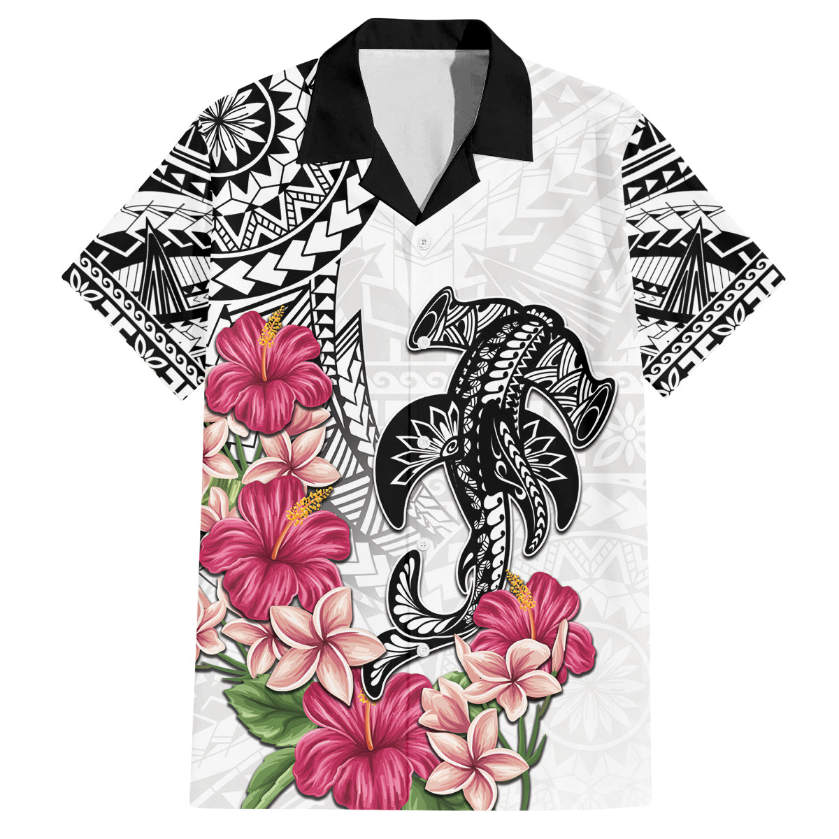 White Polynesian Hammerhead Shark Tribal Pattern Family Matching Summer Maxi Dress and Hawaiian Shirt LT05 Dad's Shirt - Short Sleeve White - Polynesian Pride