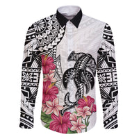 White Polynesian Hammerhead Shark Tribal Pattern Family Matching Summer Maxi Dress and Hawaiian Shirt LT05 Dad's Shirt - Long Sleeve White - Polynesian Pride