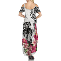 White Polynesian Hammerhead Shark Tribal Pattern Family Matching Summer Maxi Dress and Hawaiian Shirt LT05 - Polynesian Pride