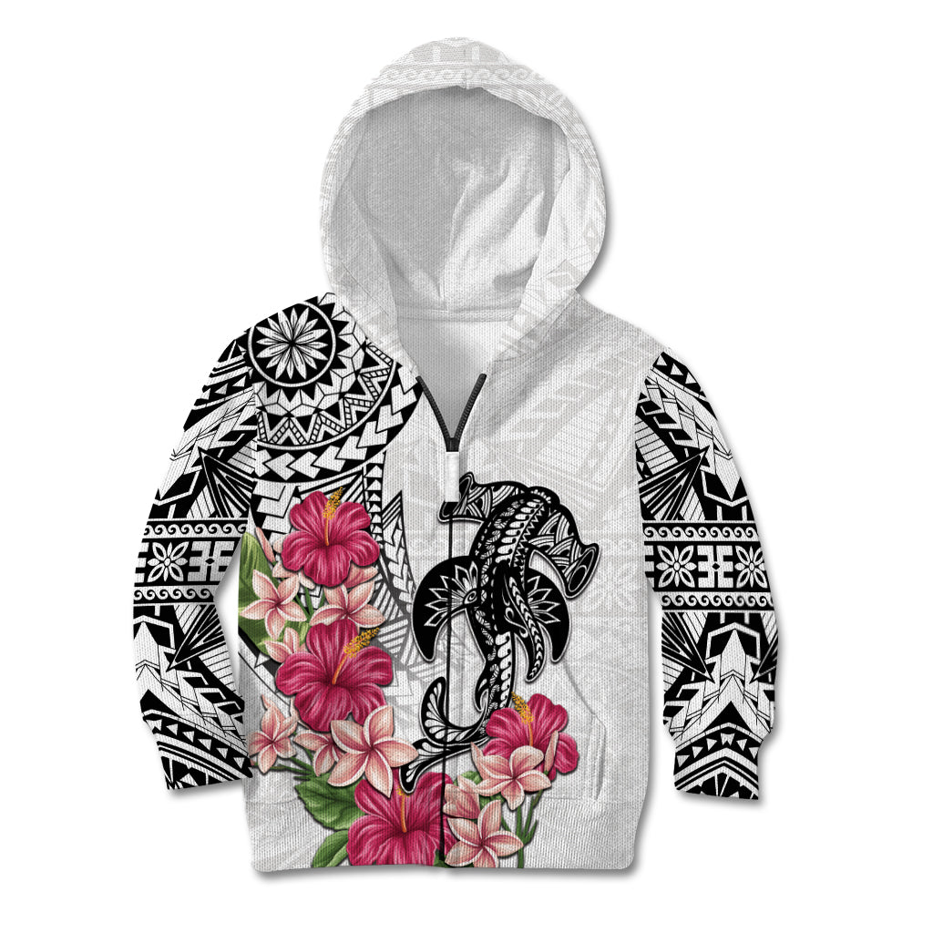White Polynesian Hammerhead Shark Tribal Pattern Kid Hoodie