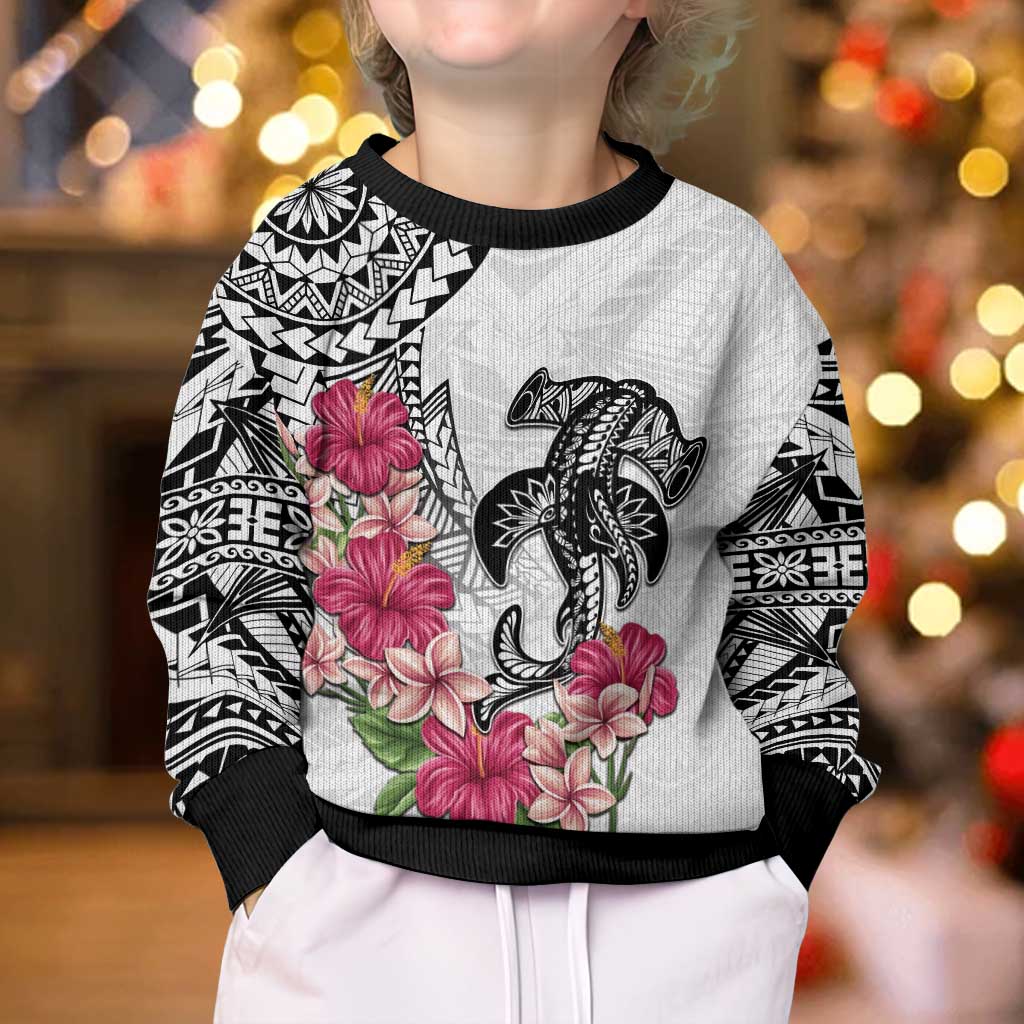 White Polynesian Hammerhead Shark Tribal Pattern Kid Ugly Christmas Sweater LT05 - Polynesian Pride