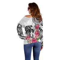 White Polynesian Hammerhead Shark Tribal Pattern Off Shoulder Sweater