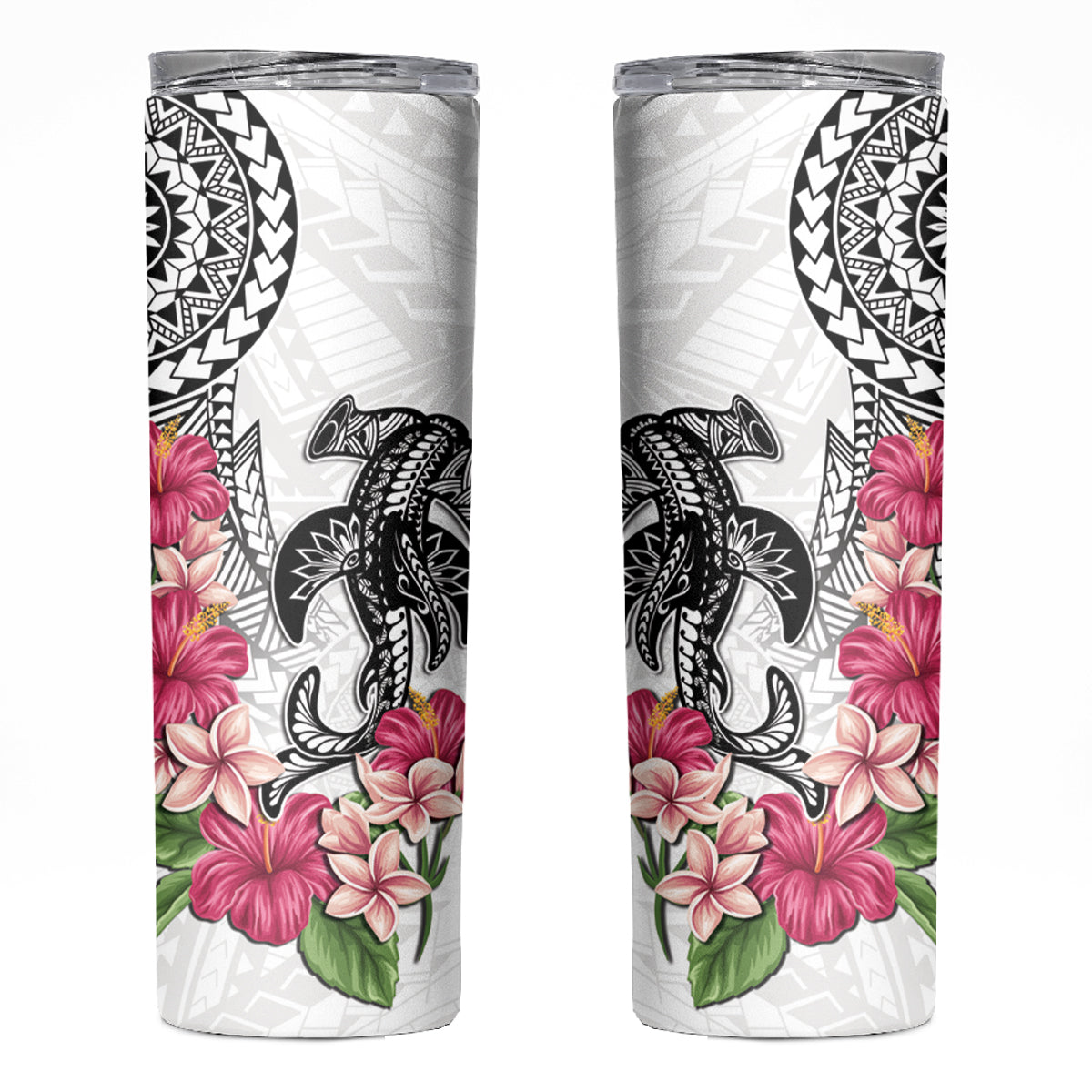 White Polynesian Hammerhead Shark Tribal Pattern Skinny Tumbler