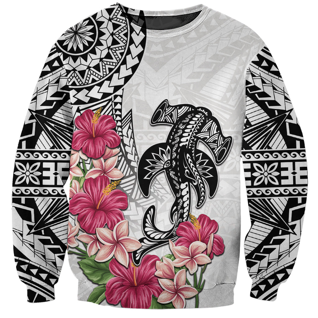 White Polynesian Hammerhead Shark Tribal Pattern Sweatshirt LT05 Unisex White - Polynesian Pride