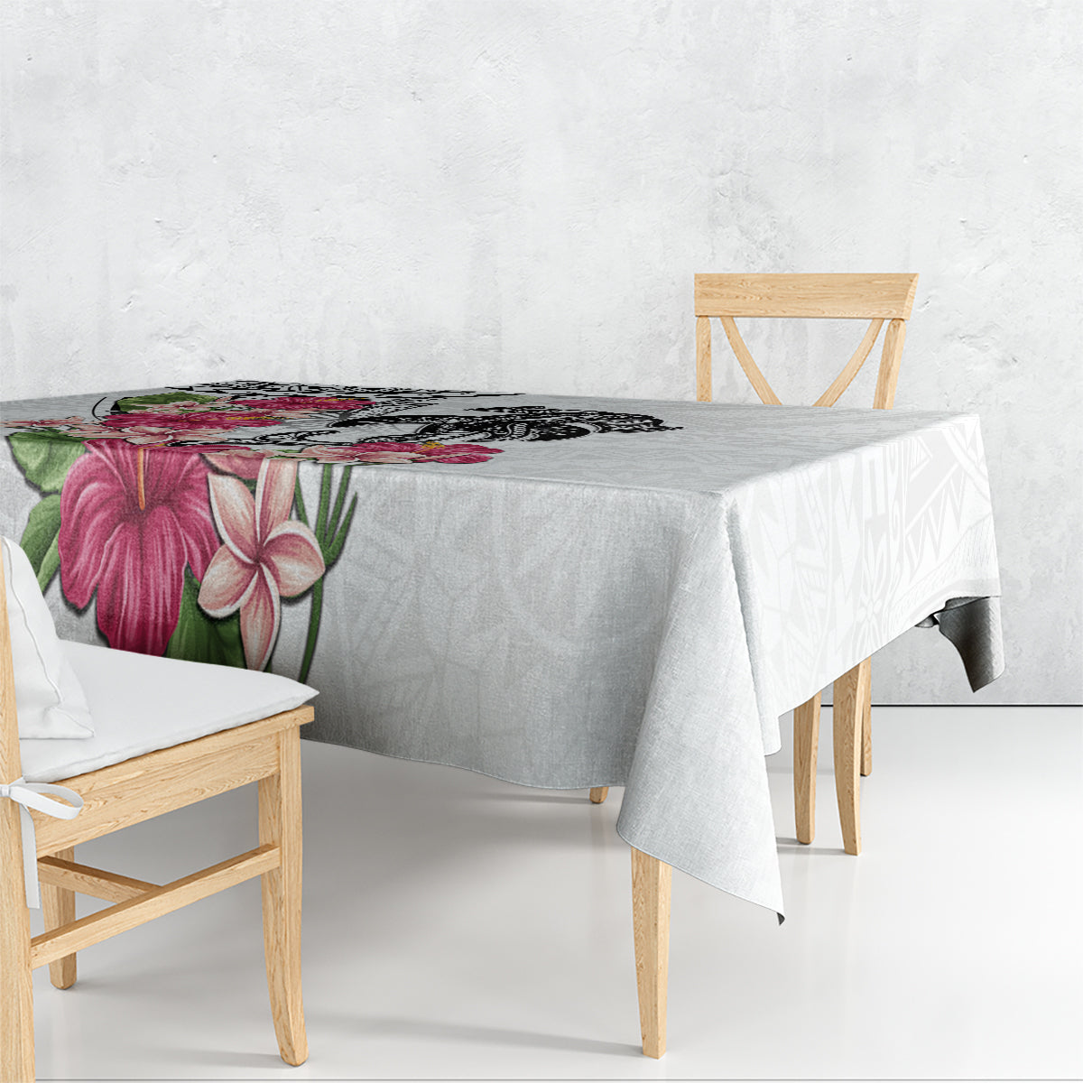 White Polynesian Hammerhead Shark Tribal Pattern Tablecloth LT05 - Polynesian Pride