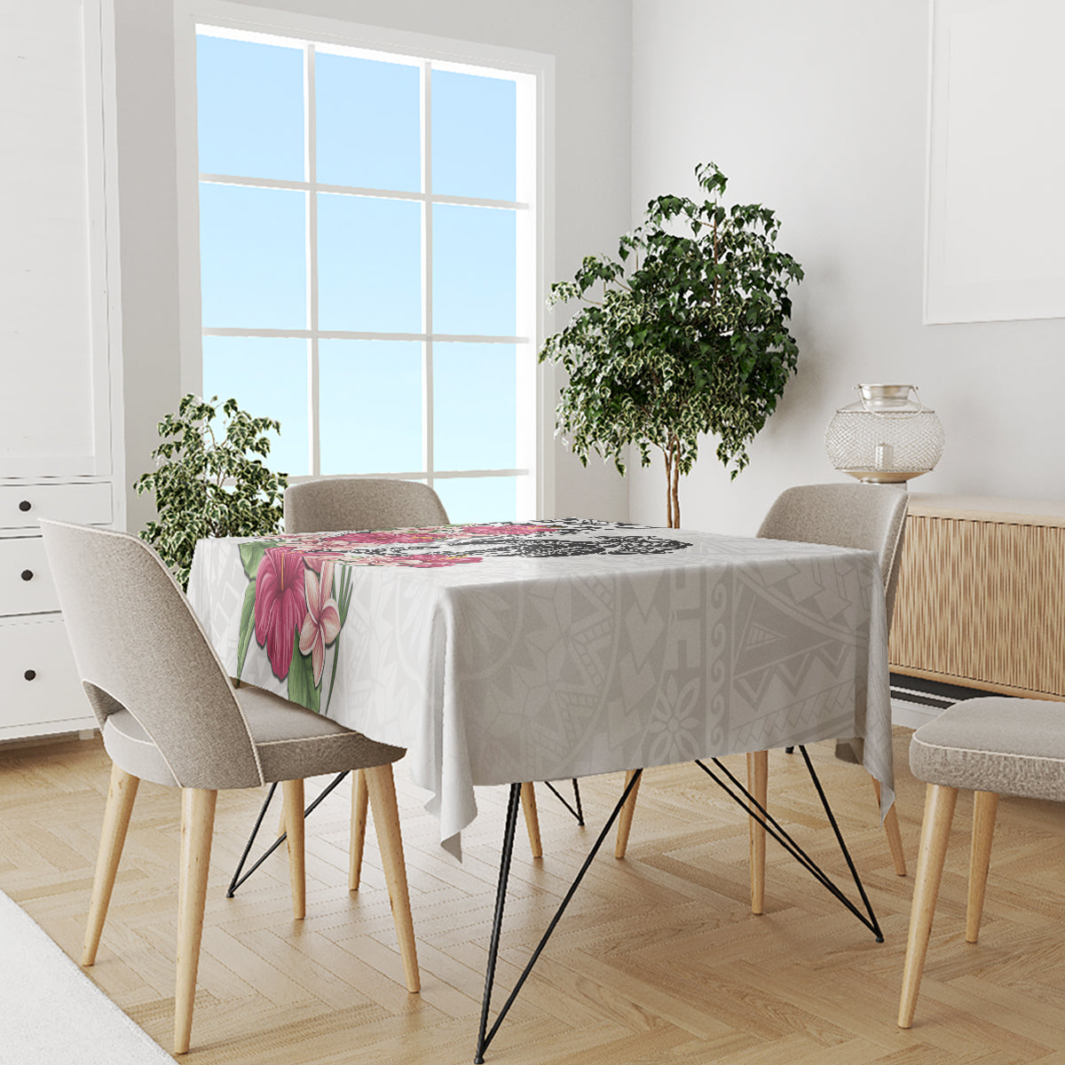 White Polynesian Hammerhead Shark Tribal Pattern Tablecloth LT05 - Polynesian Pride