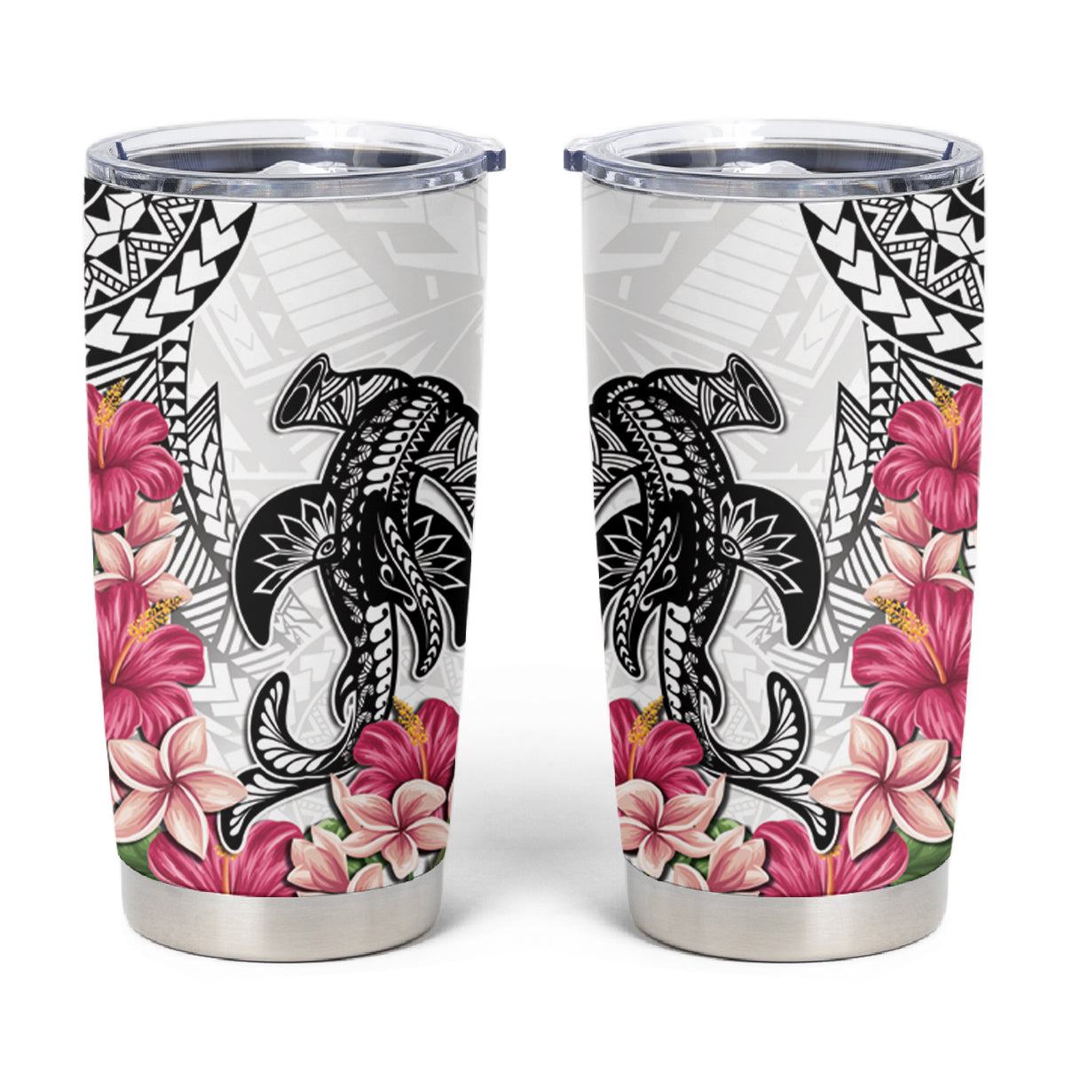 White Polynesian Hammerhead Shark Tribal Pattern Tumbler Cup