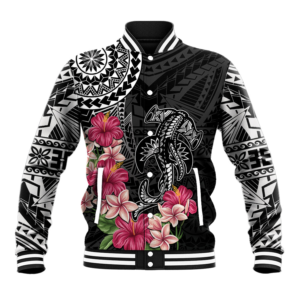 Black Polynesian Hammerhead Shark Tribal Pattern Baseball Jacket LT05 Unisex Black - Polynesian Pride
