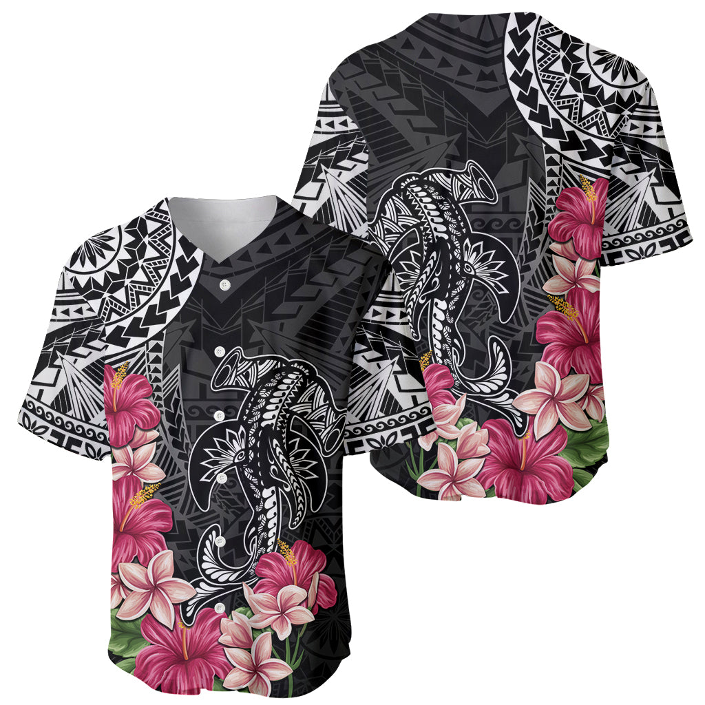 Black Polynesian Hammerhead Shark Tribal Pattern Baseball Jersey LT05 - Polynesian Pride