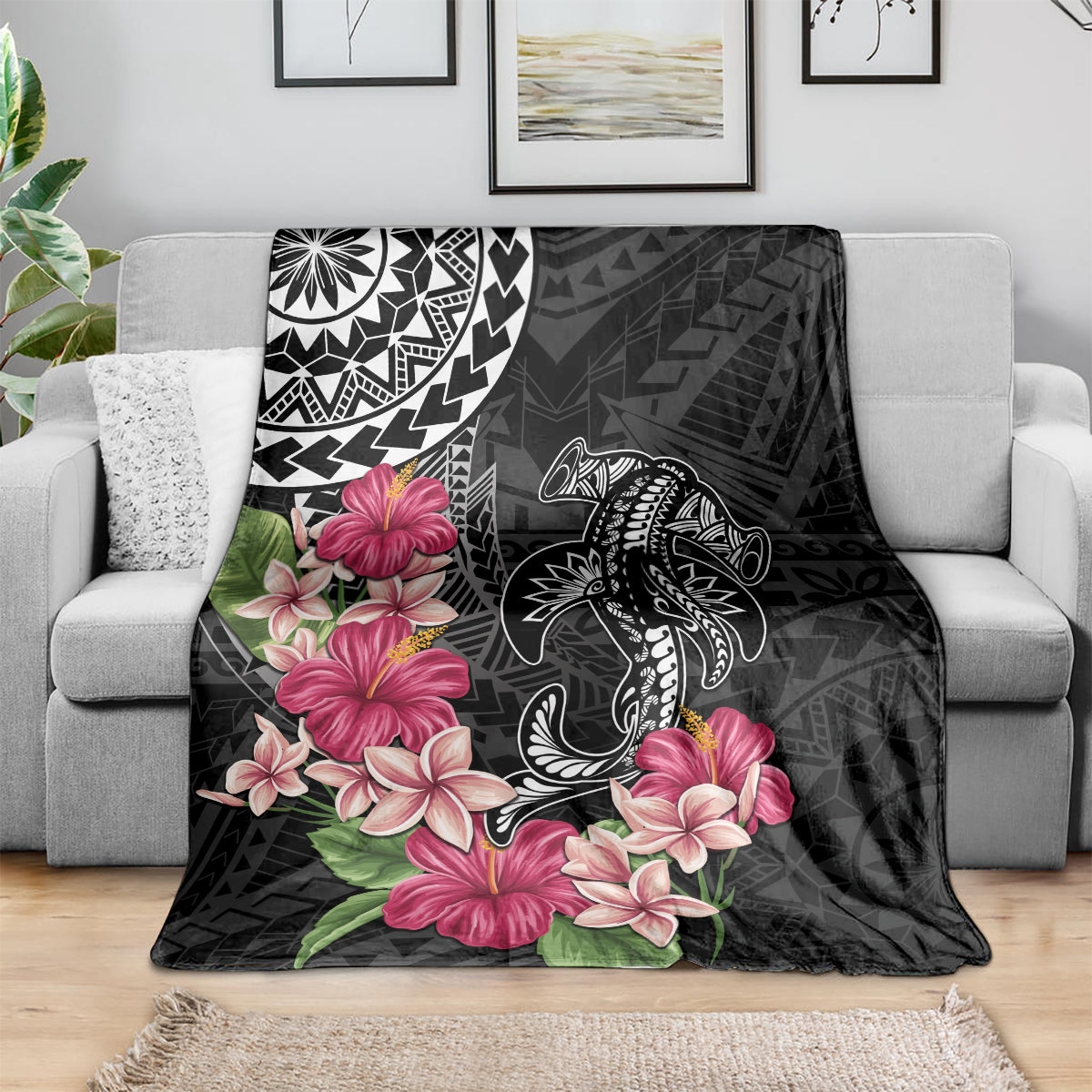 Black Polynesian Hammerhead Shark Tribal Pattern Blanket LT05 - Polynesian Pride