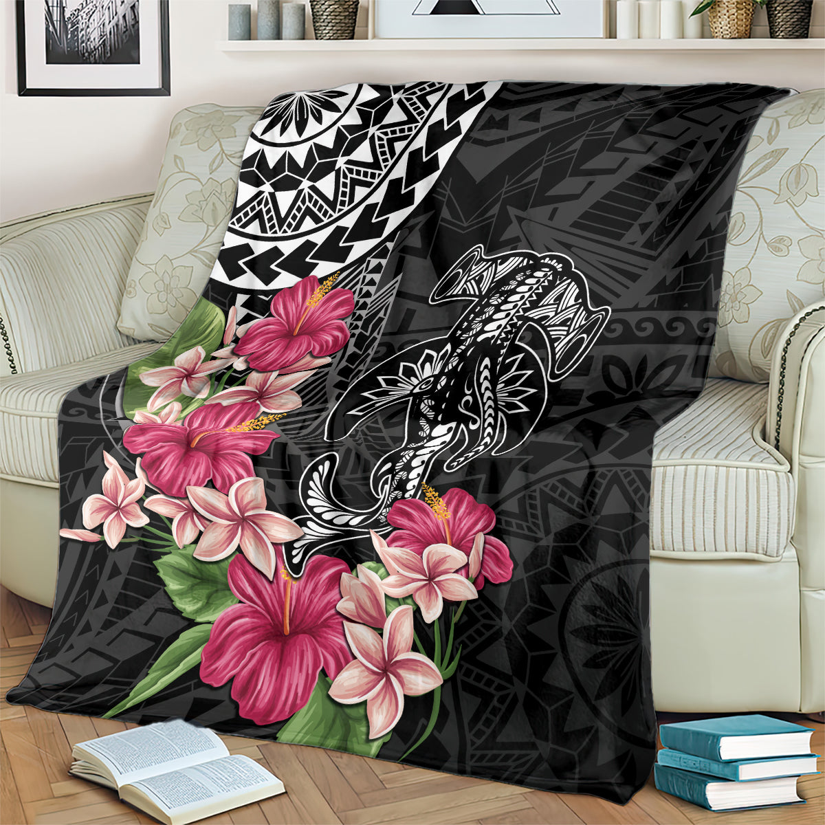 Black Polynesian Hammerhead Shark Tribal Pattern Blanket LT05 - Polynesian Pride